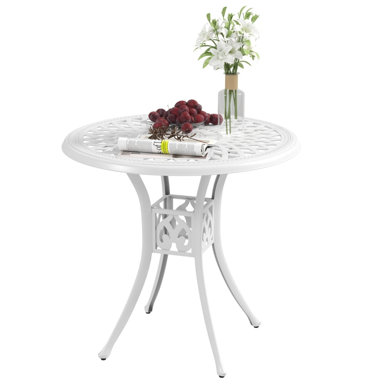 78 cm White Round Garden Dining Table with Parasol Hole - Antique Cast Aluminium Outdoor Table