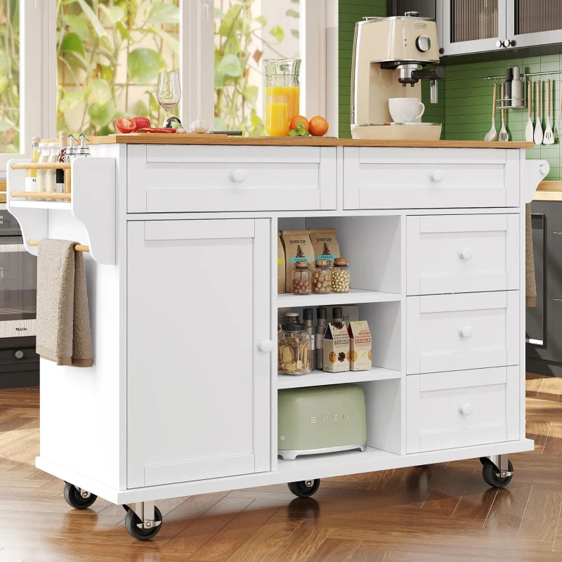 Versatile Dining Trolley with Drawer - Mobile & Fixed Food Cart for Kitchen Storage, 134L x 46W x 92H cm, White