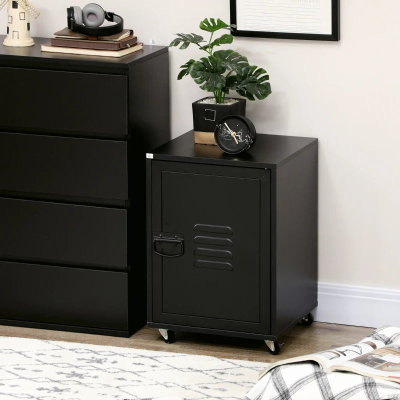 Rolling Metal Filing Cabinet - Industrial Mobile Storage with Adjustable Shelf & Wheels for Home Office & Living Room - Black