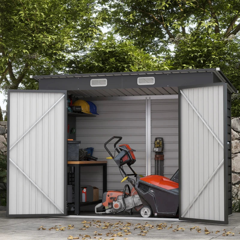 Grey 3.7ft x 7.9ft Galvanised Steel Shed With Padlocked Doors