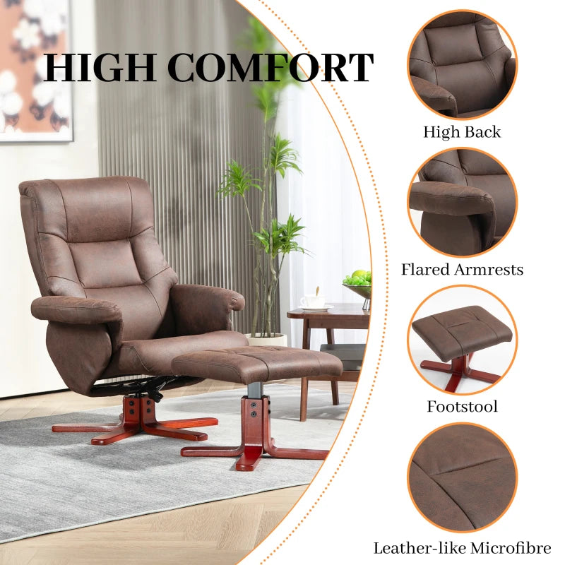 Dark Brown Faux Microfibre Leather Manual Recliner with Footstool Set for Ultimate Comfort