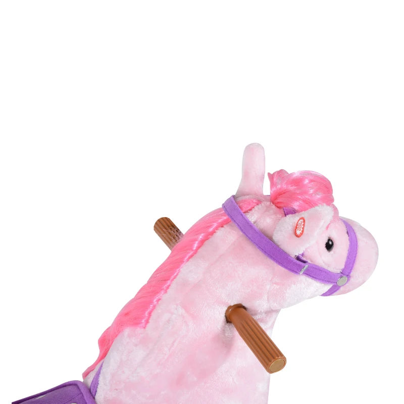 Plush Walking Horse Ride-On Toy with Wheels & Sounds - 50cm Pink Rocking Horse for Kids 2+ Years