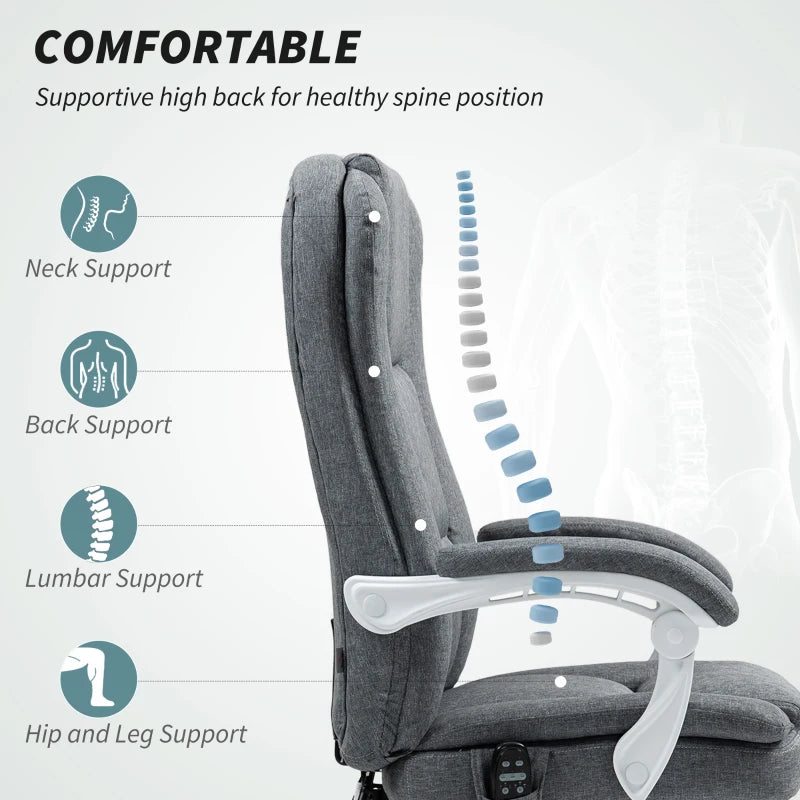 Ergonomic Six-Point Office Massage Chair with Heat - Stylish Grey Design for Ultimate Comfort and Relaxation