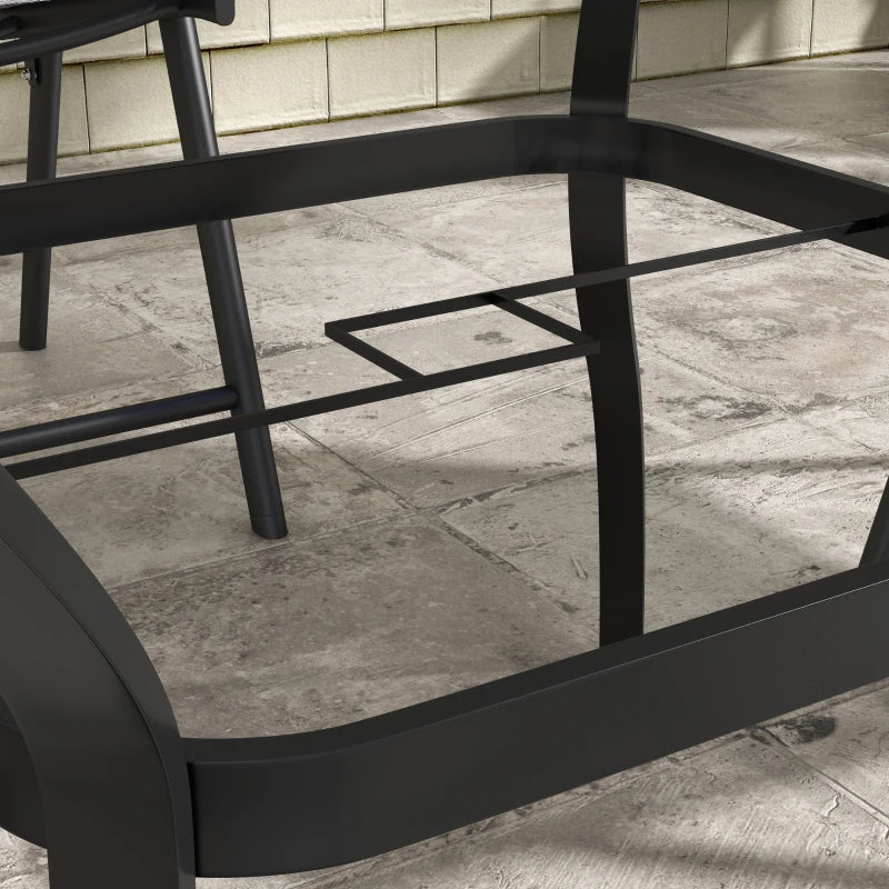 Steel Garden Table Set with Parasol Hole - Grey/Black, 4-Seater