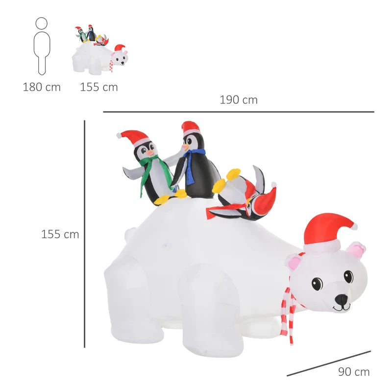 5ft LED Lighted Outdoor Christmas Inflatable Polar Bear with Penguins - Giant Yard Decoration for Home & Garden Parties
