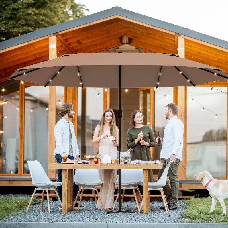 Double-Sided Khaki Garden Parasol with Solar LED Lights - 4.4m