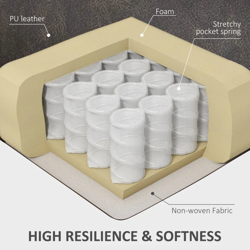 Manual Reclining Armchair with Faux Leather, Footrest and Cup Holders - Brown, 86x93x102cm