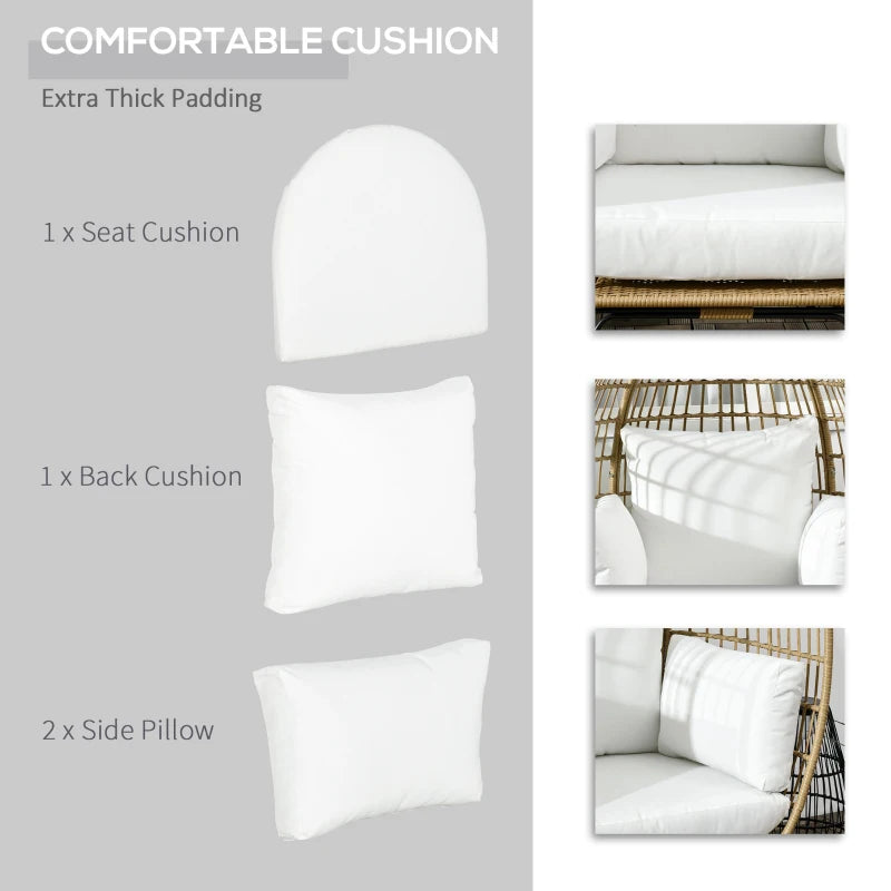 Khaki Rattan Teardrop Egg Chair with Padded Cushions