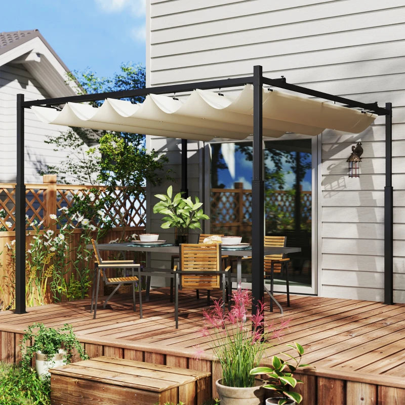 Cream White Retractable Roof Garden Pergola with Sun Shade Canopy