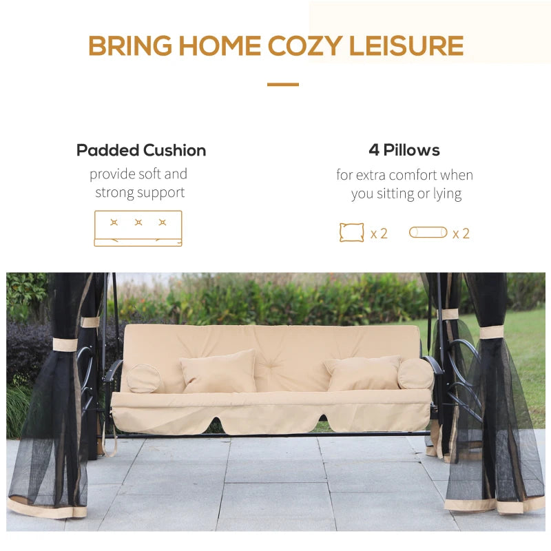 Beige 3-Seater Convertible Garden Swing Gazebo