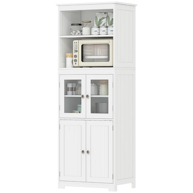 Freestanding Kitchen Storage Cabinet with Adjustable Shelves and Glass Doors for Dining Room