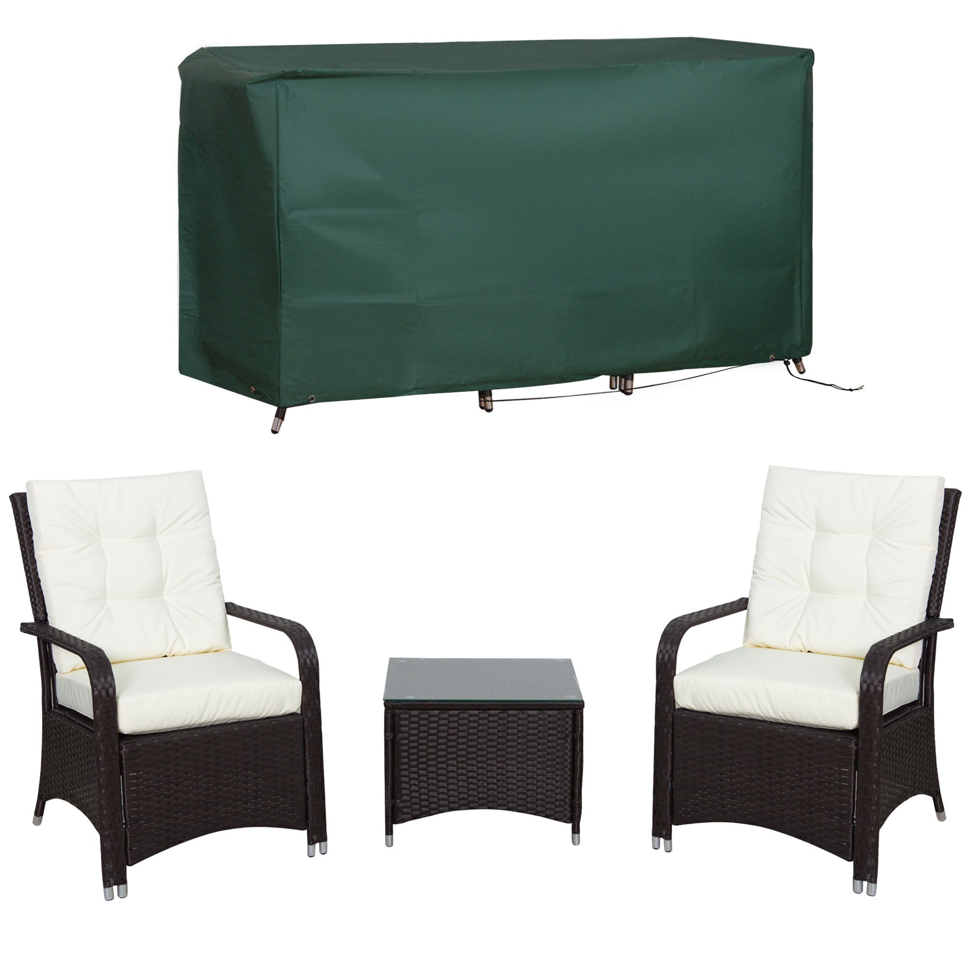 3 Piece White Rattan Bistro Set With Aluminium Frame, Table & Cover