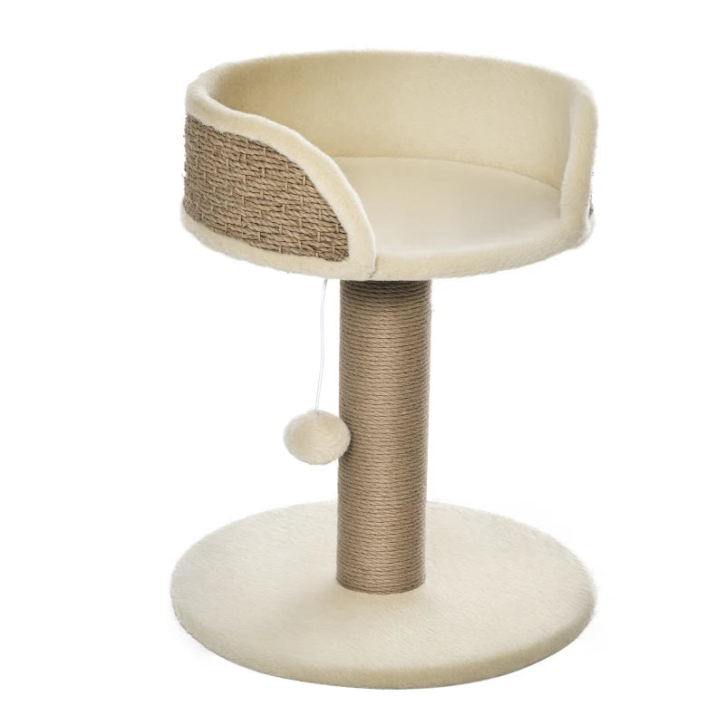 Beige Cat Tree & Scratching Post for Indoor Cats - Kitten Play Tower with Climbing Stand & Dangling Ball