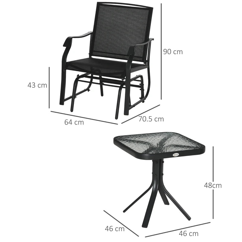 Black Glider Rocking Chair Set with Table - Patio Furniture Bistro Set
