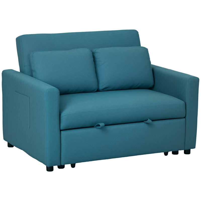 Convertible Loveseat Sofa Bed with Cushions and Side Pockets for Living Room, Stylish Blue Design