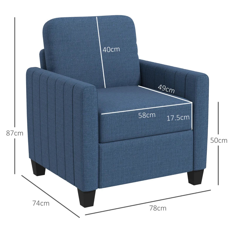 Modern Boxy Linen-Look Armchair in Blue for Stylish Living Room Decor
