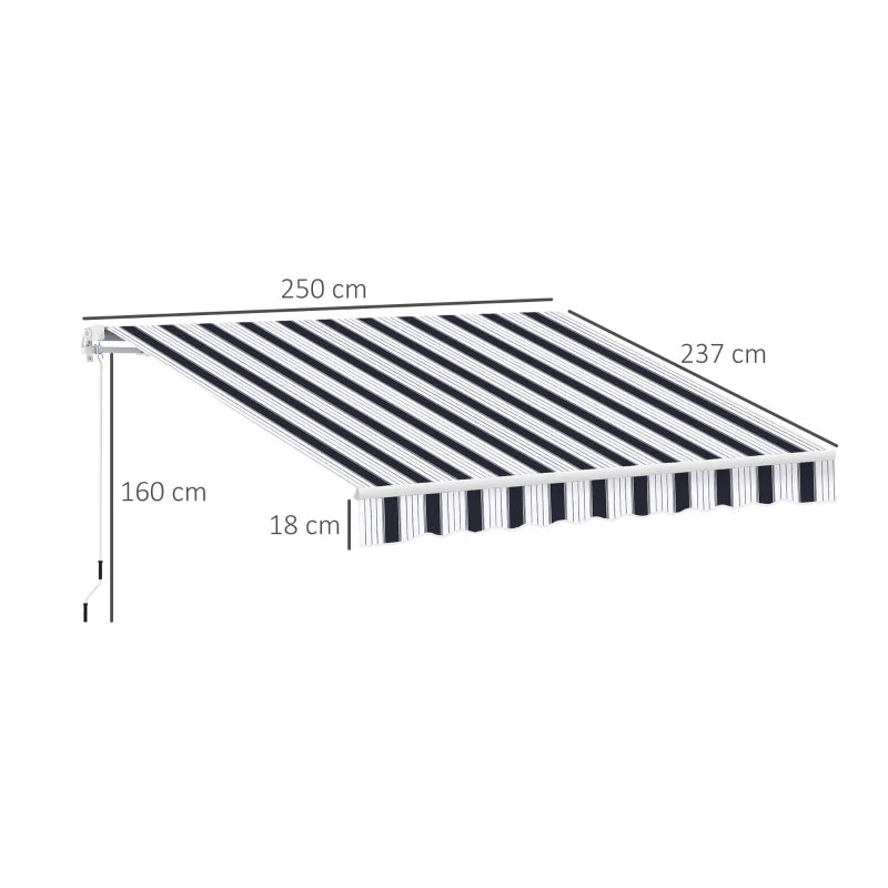 Dark Blue and White Retractable Awning, 2.5m x 2m - Manual Operation