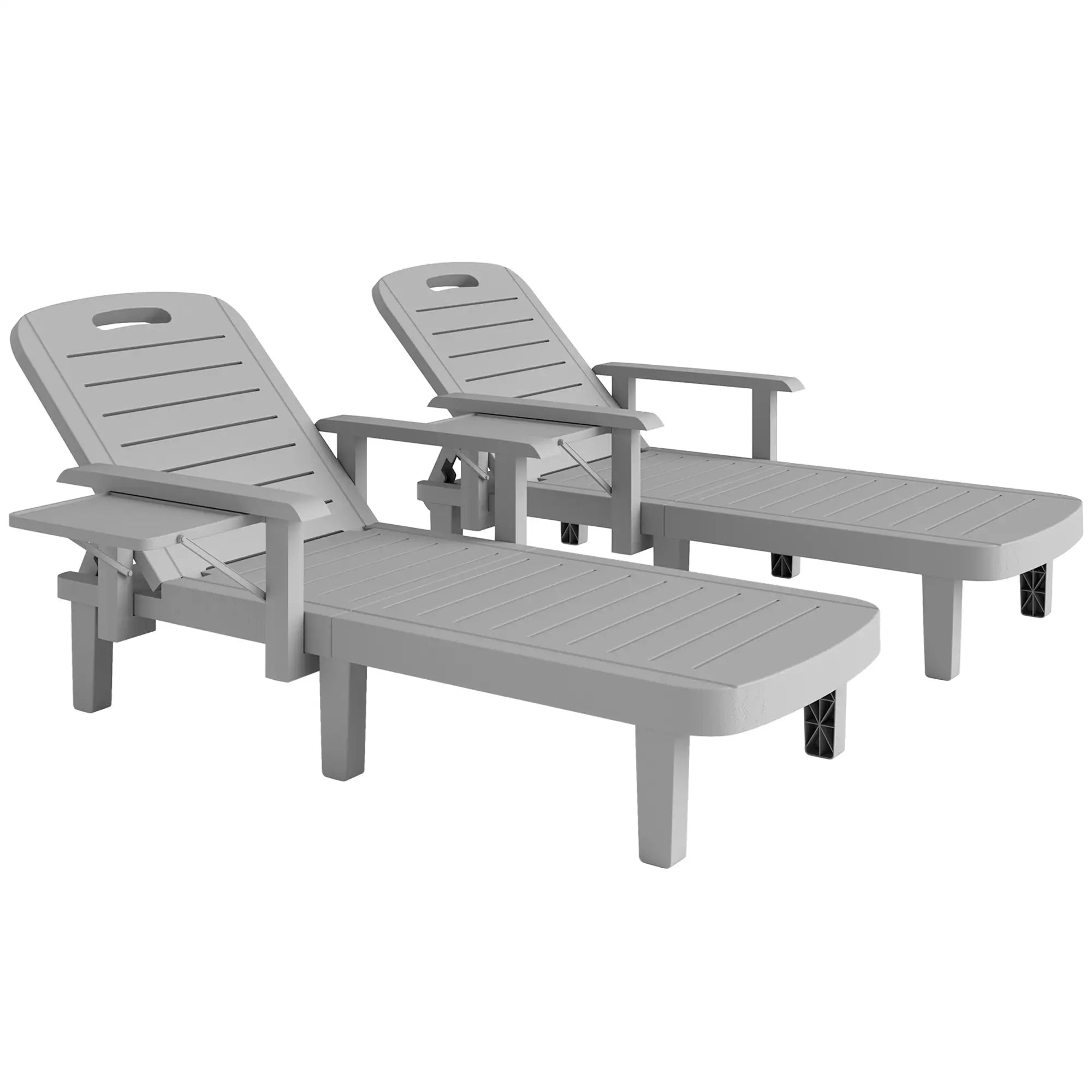 Light Grey Set of 2 Resin Reclining Sun Loungers for Garden - 5 Positions - Adjustable Outdoor Chaise Lounge Chairs