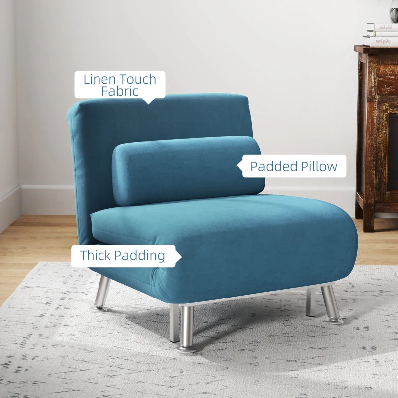 Velvet-Feel Sleeper Chair in Blue - Stylish and Comfortable Multi-Functional Seating Solution