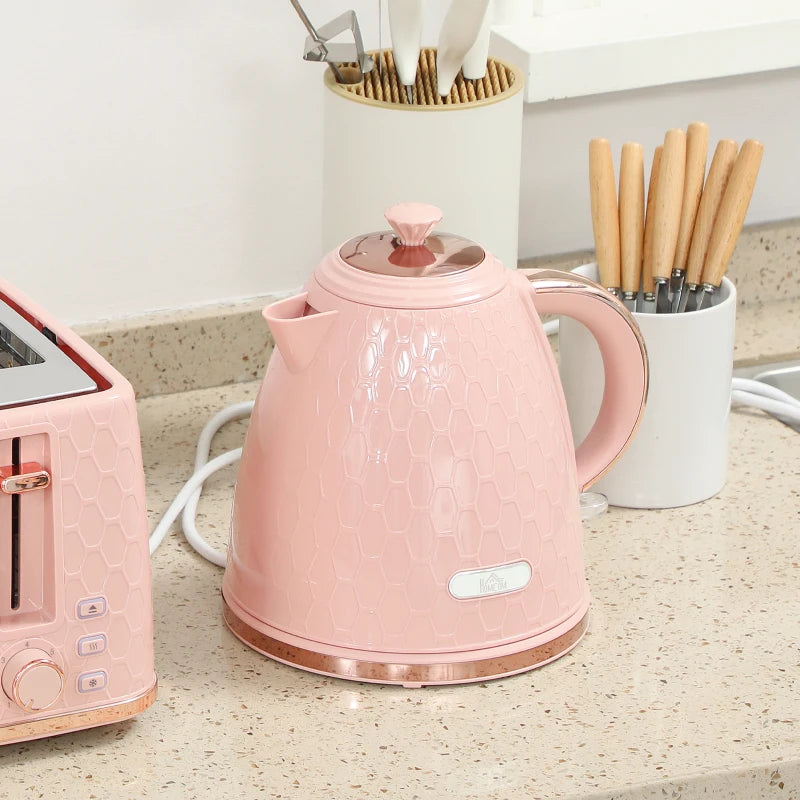 Light Pink Kettle and Toaster Set - 1.7L Fast Boil Jug Kettle & 4 Slice Toaster with 7 Browning Levels