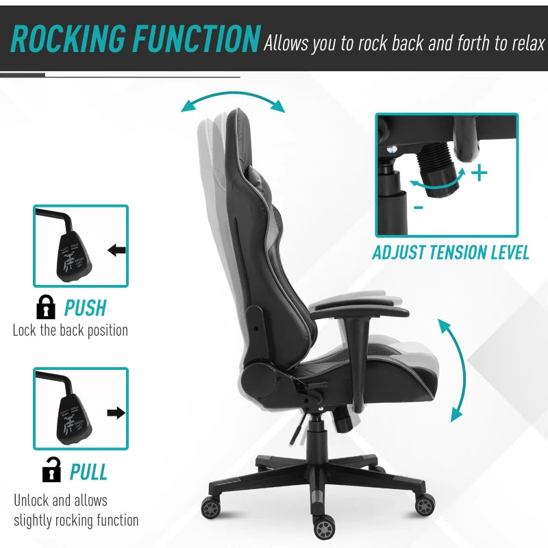 Vinsetto Racing Gaming Chair - Adjustable Height, Ergonomic Computer Desk Chair with Head Pillow & Lumbar Support - Black