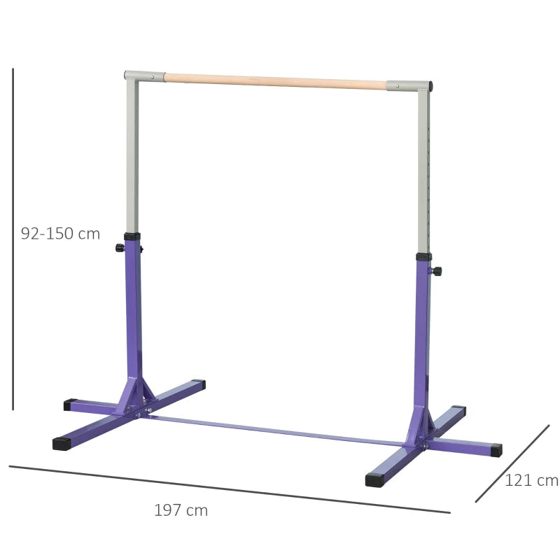 Adjustable Steel Frame Horizontal Gymnastics Bar for Kids Home Gym Training Purple