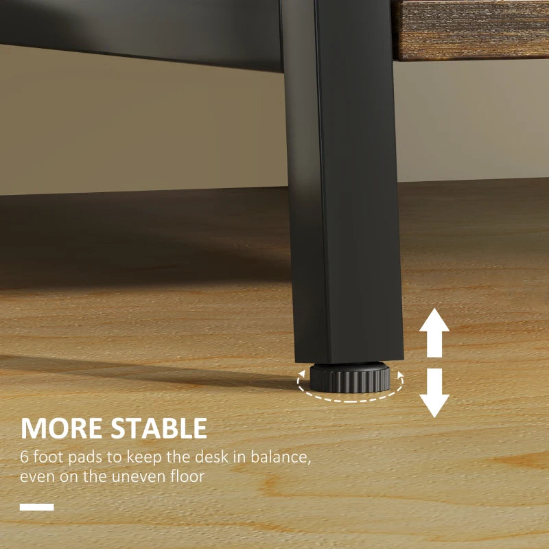 100cm Industrial Computer Desk with Storage - Rustic Brown Home Office Table, 2 Tier Shelves & Steel Frame for Study Room