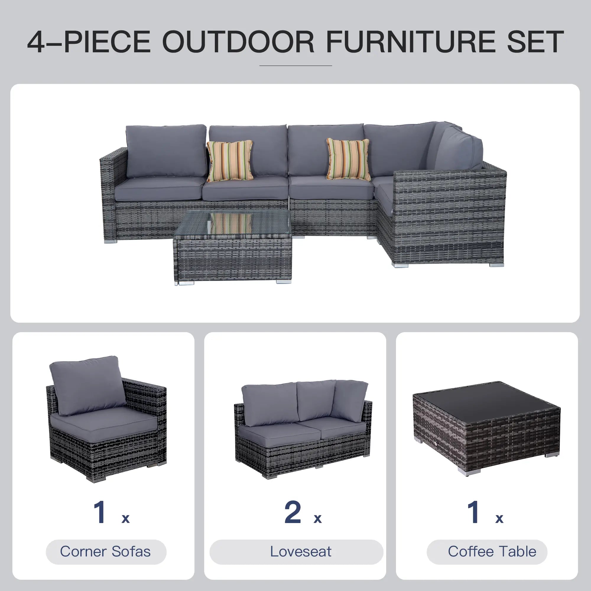 Grey 4 Piece Conservatory Dining Set With Coffee Table