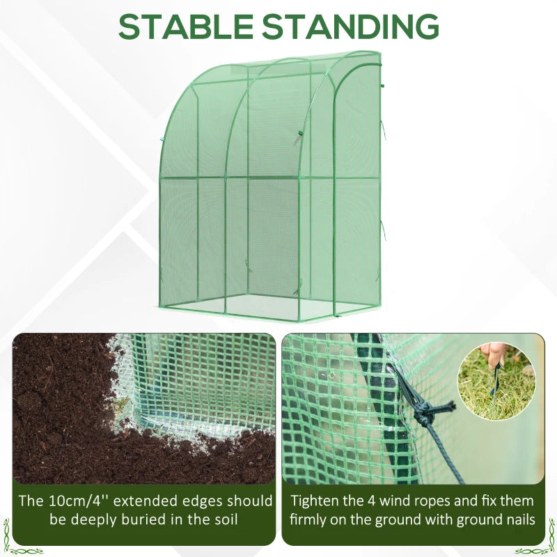 Green Walk-In Wall Tunnel Greenhouse with Zippered Door - 143x118x212cm