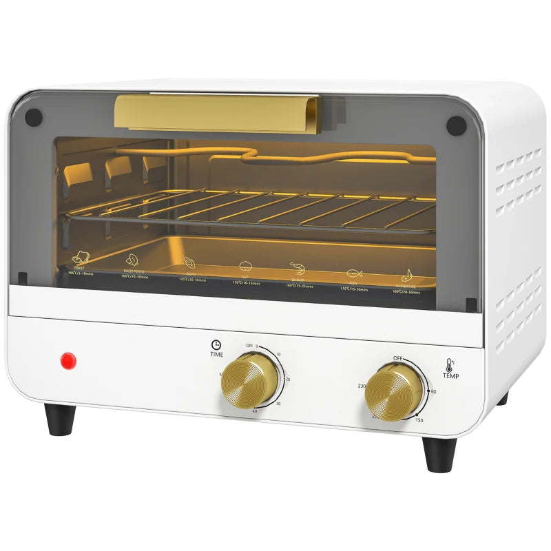 Compact 12L Toaster Oven - Multifunction Mini Countertop Oven with Glass Door, Adjustable Temperature & Timer, Stylish White Design