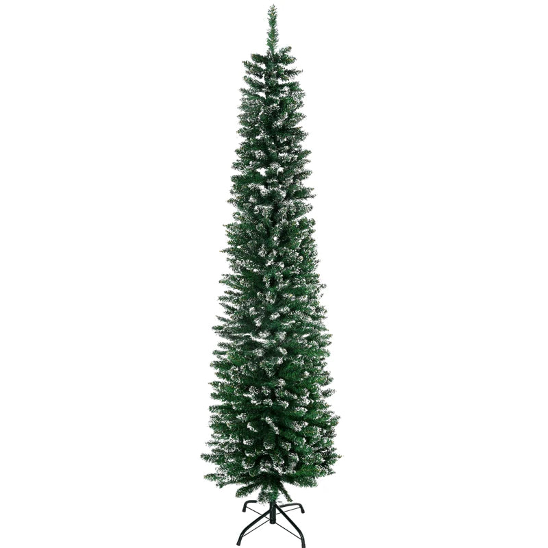 6FT Snow Dipped Christmas Pencil Tree - Foldable Black Stand, Green Holiday Indoor Decoration for Festive Home Decor