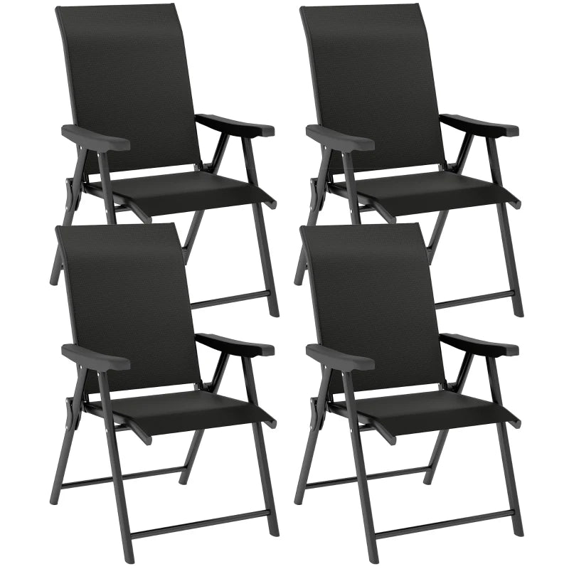 Set of Four Black Folding Outdoor Chairs - Compact Size for Easy Storage