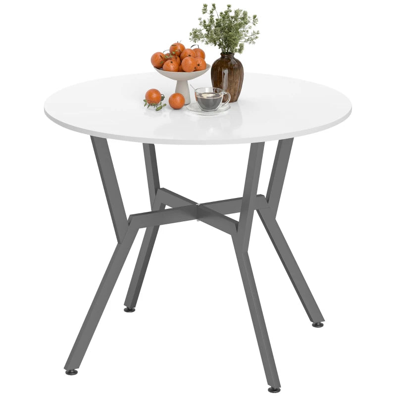 Round High Gloss White Dining Table with Black Legs - 90 x 76 cm Kitchen Table for Living Room & Dining Room