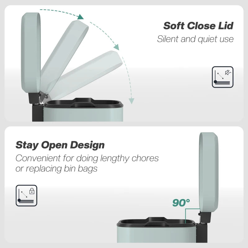 12L Modern Boxy Metal Kitchen Bin - Stylish Light Green Trash Can for Home Organization & Waste Management