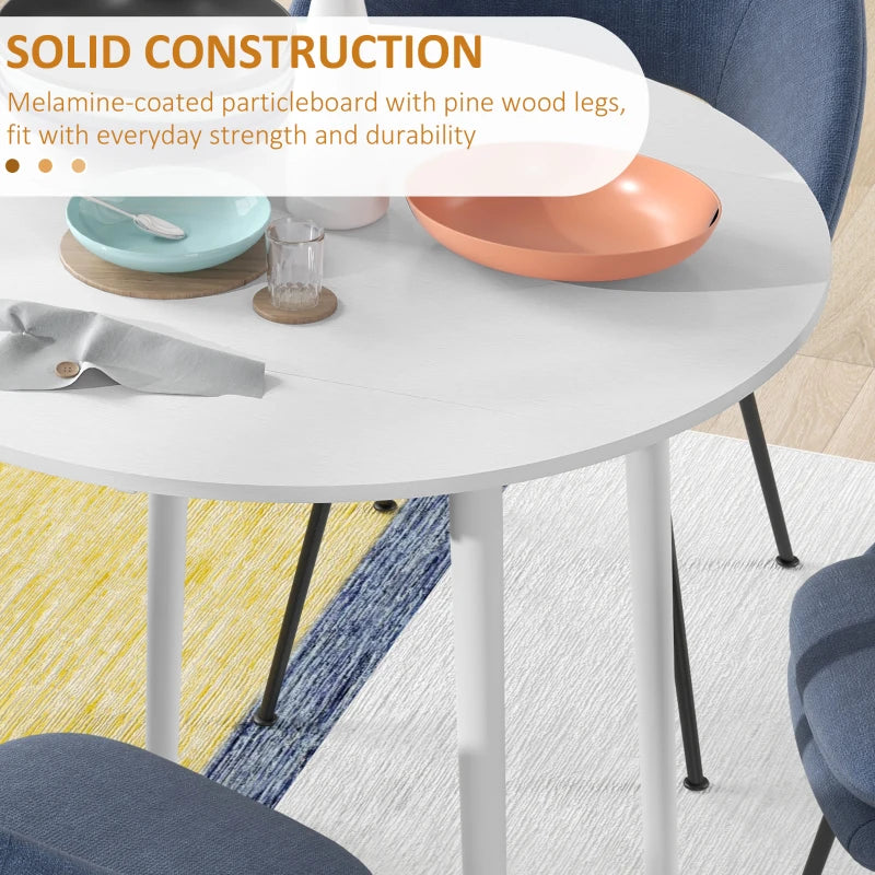 Modern Round Folding Dining Table for 4 - Space-Saving Drop Leaf Kitchen Table with Wood Legs - White Finish