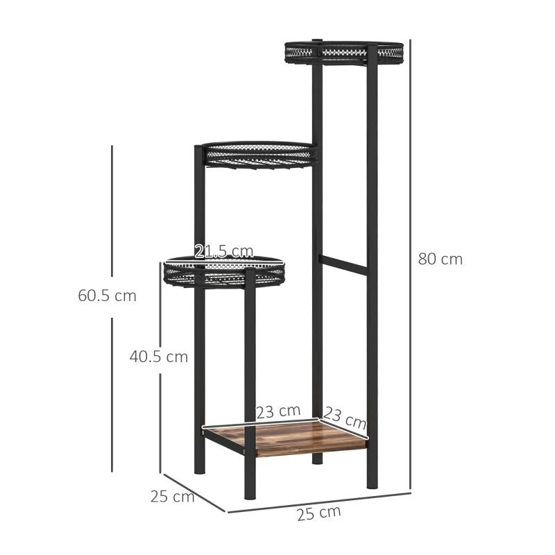 Four-Tier Black Steel Plant Stand - 4-Tier Indoor/Outdoor Flower Shelf