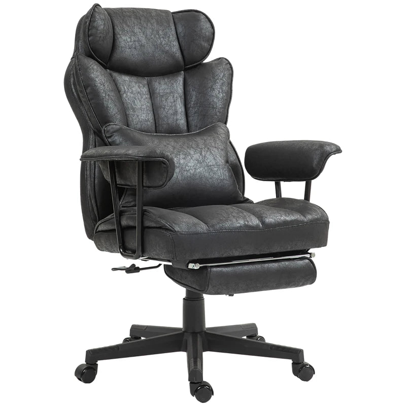 Ergonomic Office Chair with 6-Point Massage & Heat, Reclining Function, Lumbar Support, Foot Rest, Height-Adjustable, Black