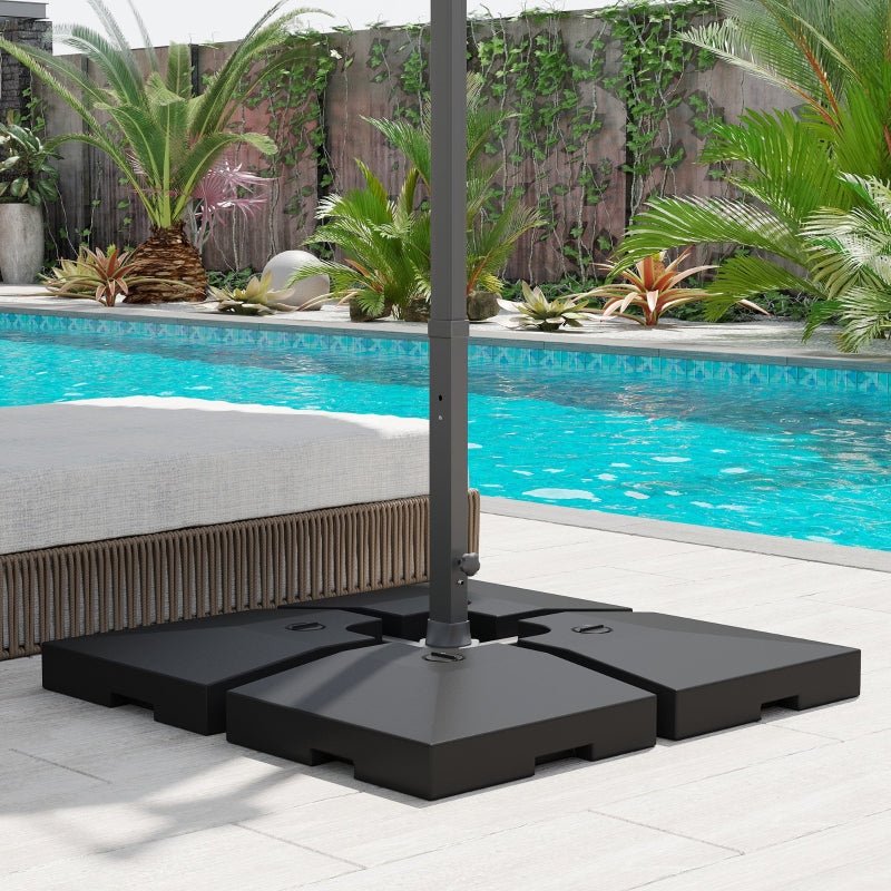 4-Piece Heavy Duty Parasol Base - 120KG Sand/80L Water Fillable - Cross Stand & Cantilever Holder