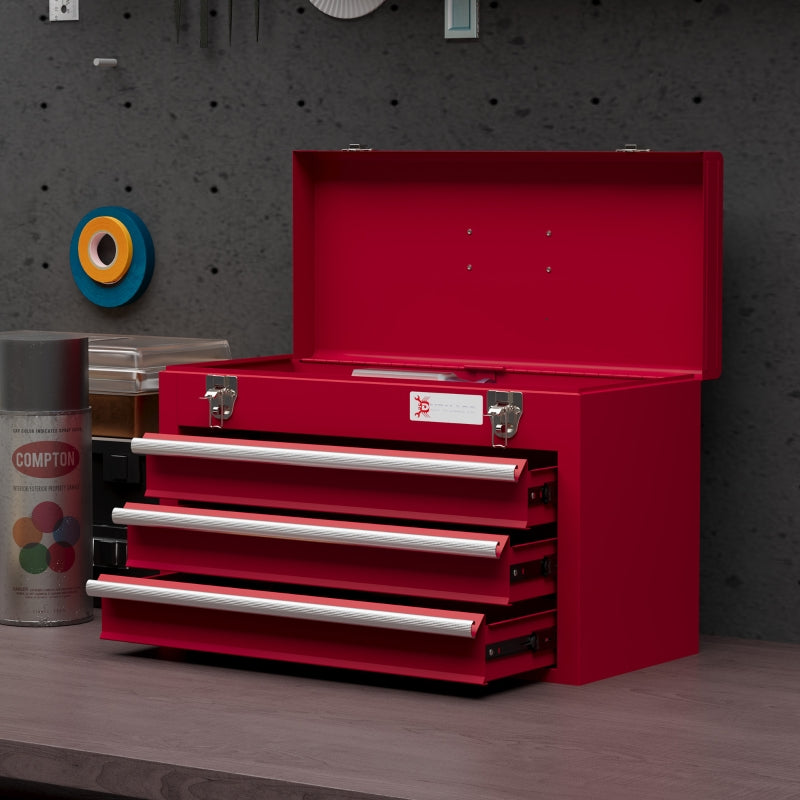 Lockable Metal Tool Box with 3 Drawers