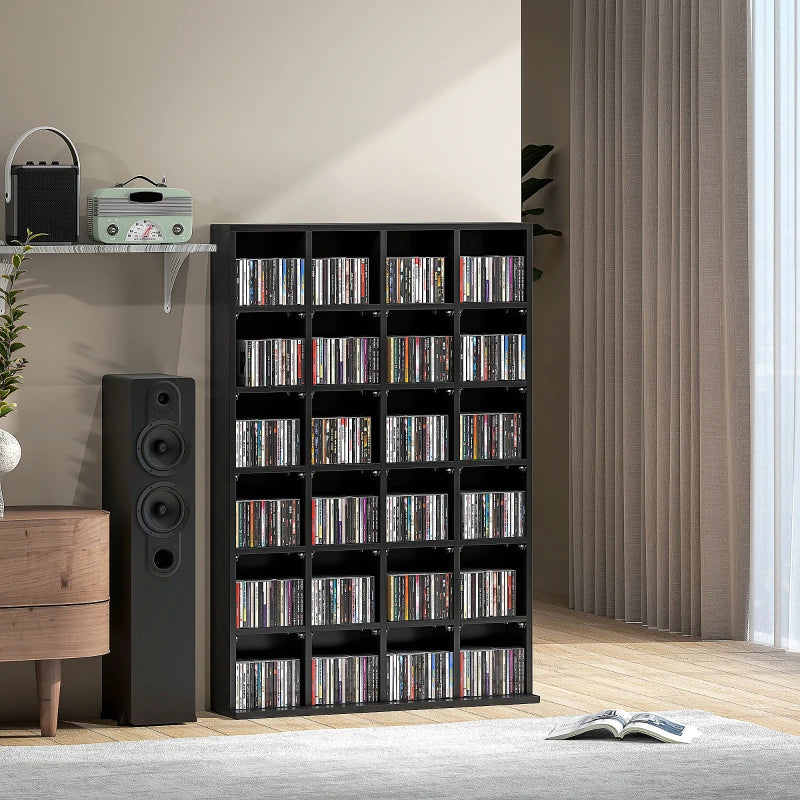 Adjustable CD Storage Unit with Shelves - 89 x 130.5 cm, Stylish Black Organizer for Media Collection
