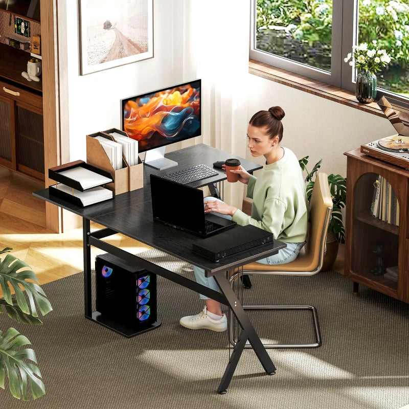 L Shaped Gaming Desk 155x130cm - Corner Computer Desk with CPU Stand for Home Office & Study - Black