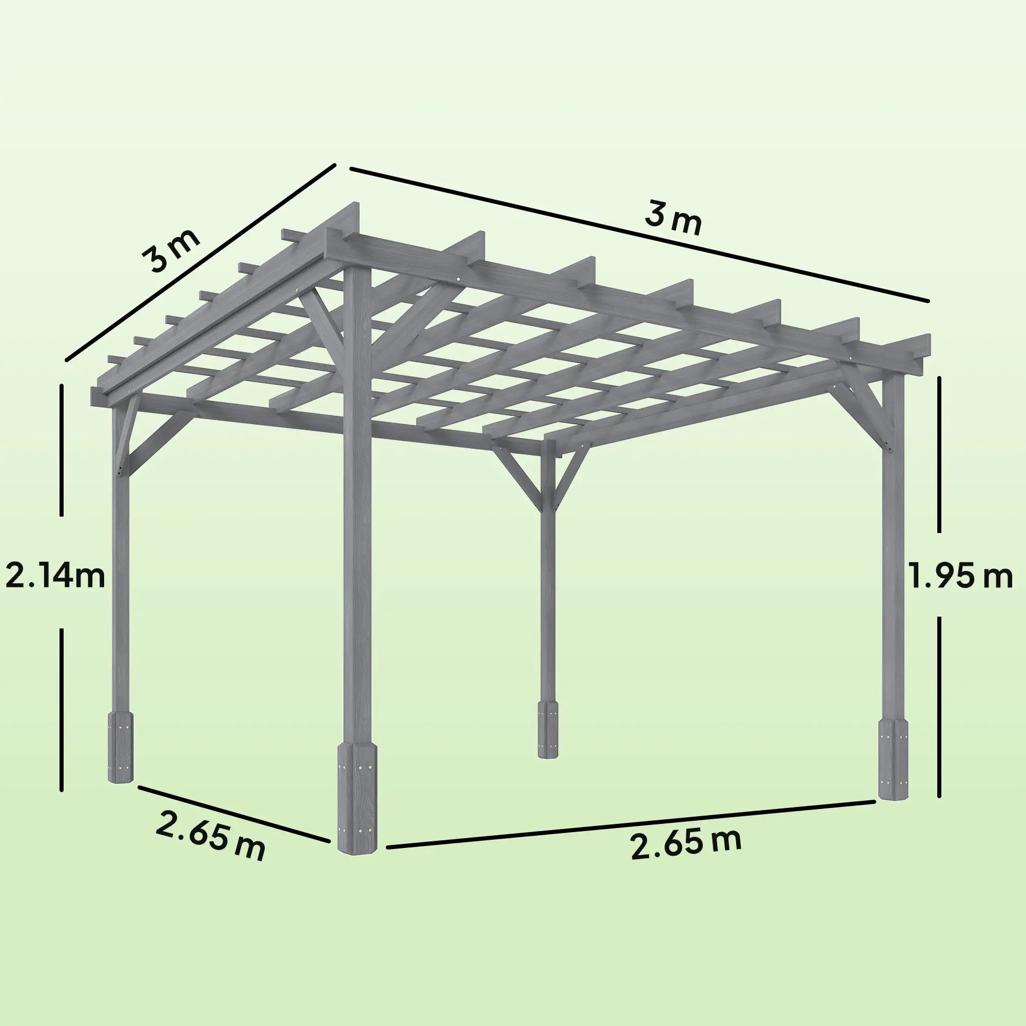 3m x 3m Wooden Pergola Kit Grey Garden Gazebo Shelter, Solid Fir Wood Outdoor Pergola with Stable Posts, Decorative Patio Arbour for Climbing Plants, Vines, Decking, Lawn & Garden Shade