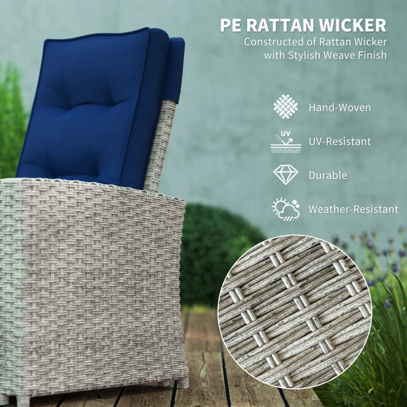 4 Piece Navy Blue Rattan Garden Furniture Set - Outdoor Sofa Sectional with Glass Top Table for Poolside