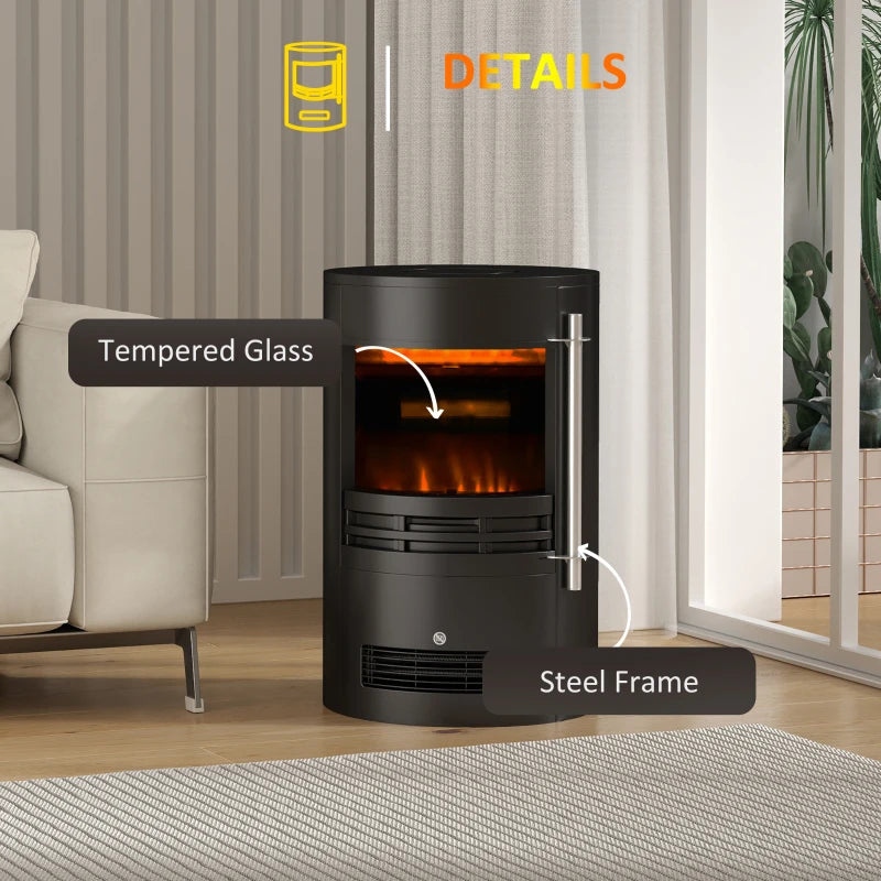 Freestanding Electric Fireplace Heater with Log Burner Effect and Thermostat Control 1000W 2000W
