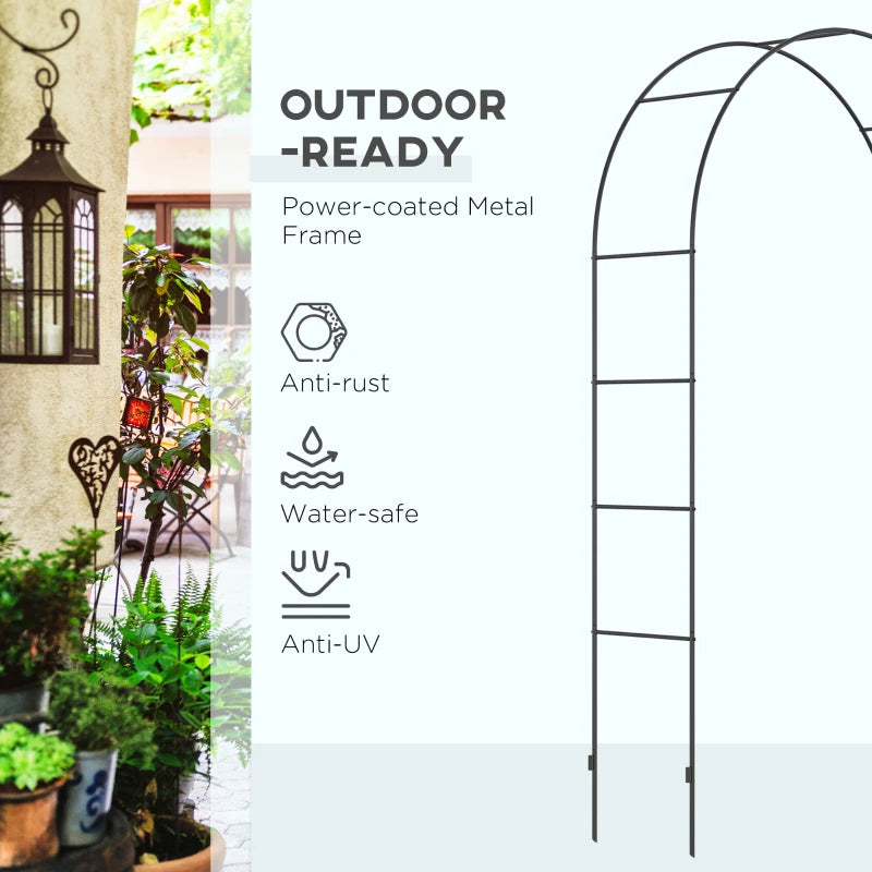 Metal Garden Arch for Climbing Plants and Vines - Black Outdoor Arbor for Weddings, 140L x 40W x 240H cm