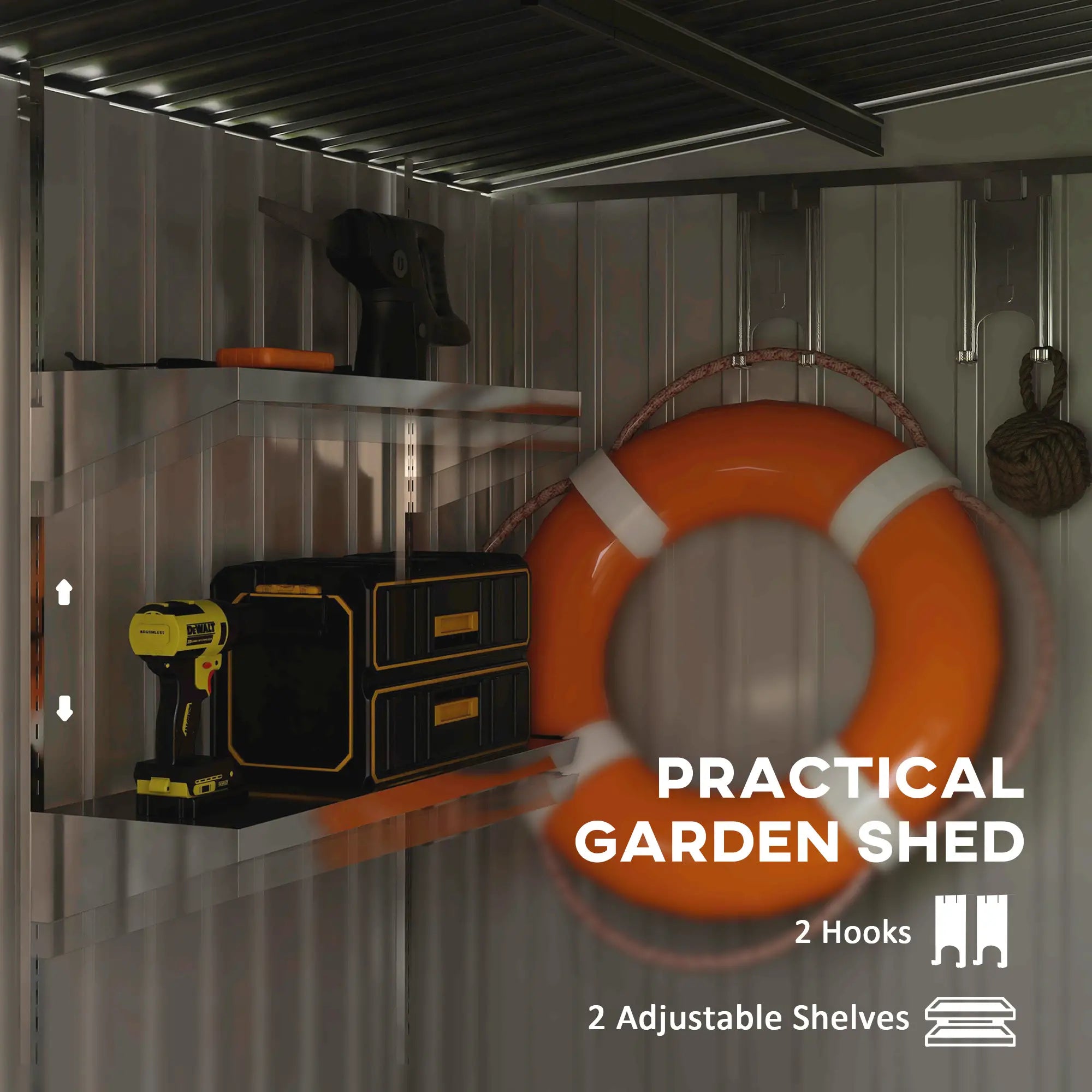 Green 7ft x 5ft Lean-To Metal Shed with Sliding Door