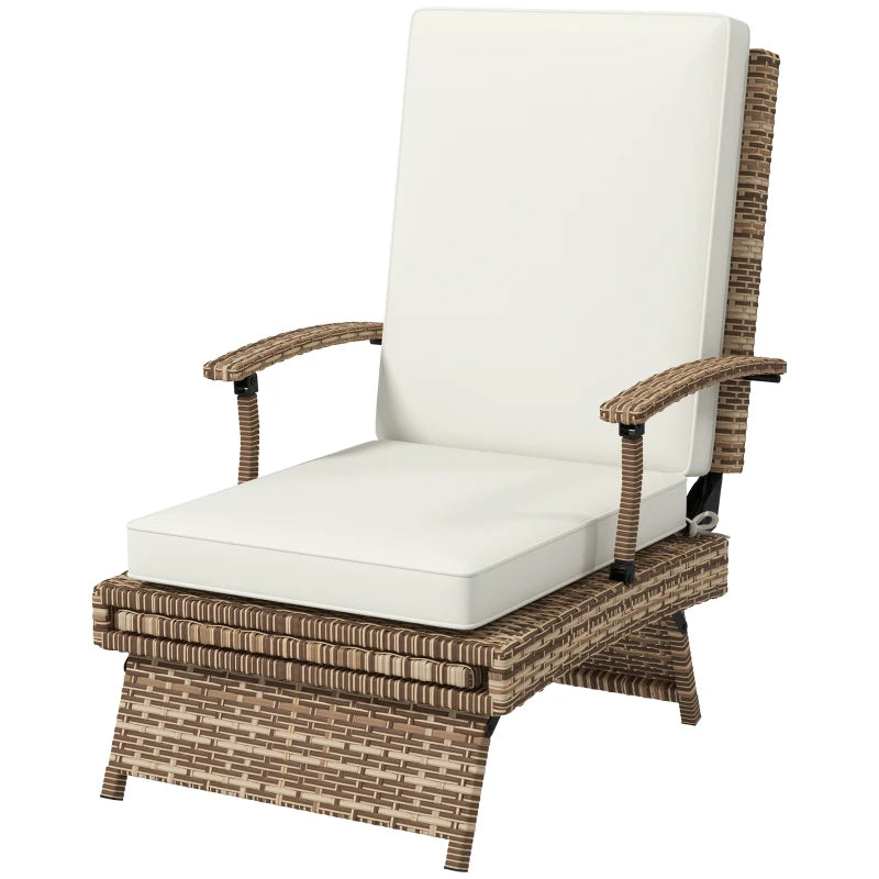 Adjustable Rattan Lounger - White/Brown