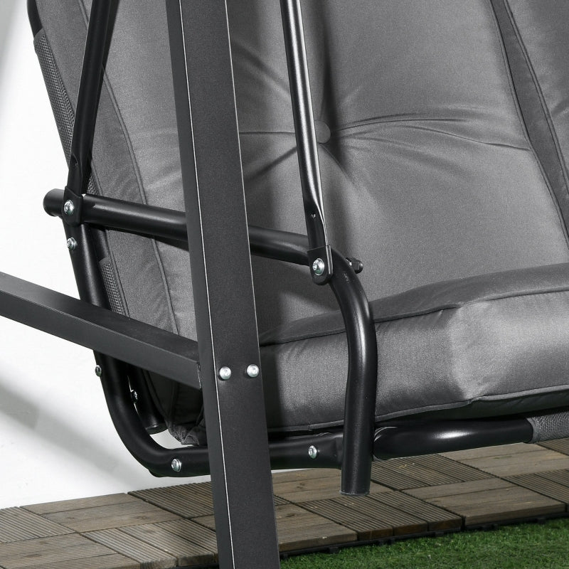 Two-Seater Garden Swing Bench with Adjustable Canopy - Dark Grey - Outdoor Patio Furniture
