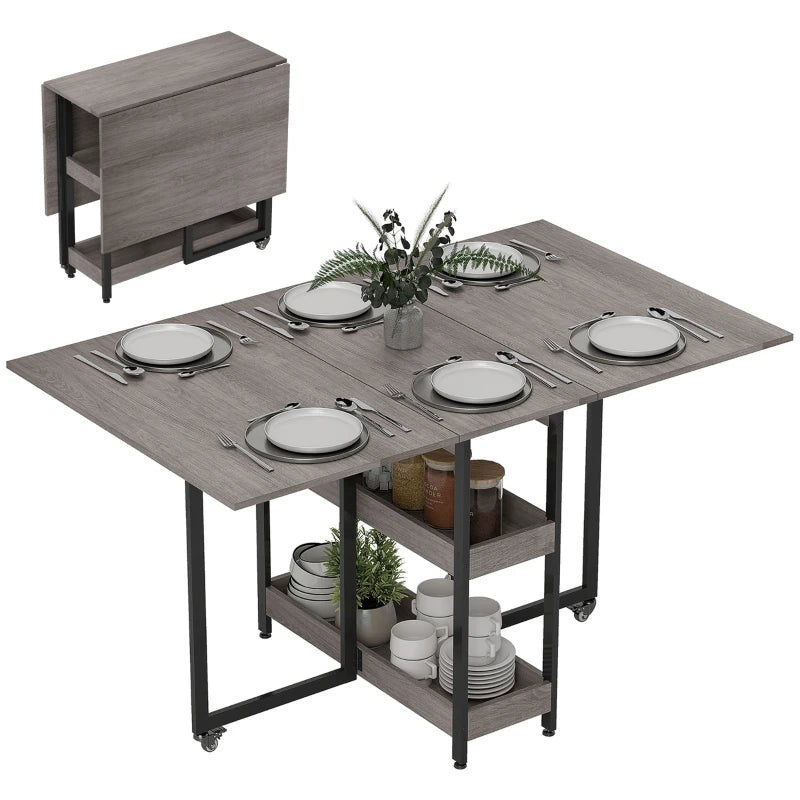 4-Person Drop Leaf Table - Stylish Grey Wood-Effect Dining Table for Small Spaces - Versatile and Space-Saving Design