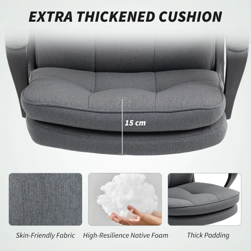 Double Padded Charcoal Grey Linen-Look Office Chair for Ultimate Comfort - Ergonomic Design for Home & Office Use